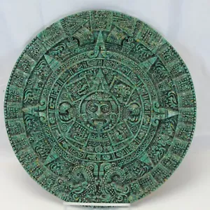 Calendario sole azteco maya vintage anni 60 malachite composito arte da parete da appendere 12" - Foto 1 di 12