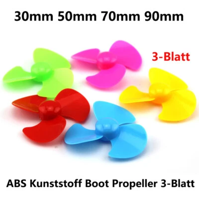 30mm - 90mm ABS Kunststoff Boot Propeller 3-Blatt Für 2mm Welle RC Modell DIY - Bild 1 von 4