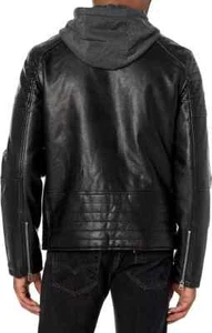 Men's Levi's Black Faux Leather Hooded Racer Jacket XL NWT - Picture 1 of 3