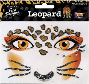 Leopard Face Designs Adhesive Stickers Glitter Gem Costume Makeup Accessory Cat