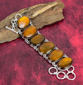 Yellow Flash Labradorite Gemstone Handmade 925 Sterling Silver Jewelry Bracelet - Picture 1 of 5