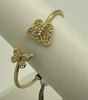 Brazalete brazalete con bisagra de resorte mariposa acento cristal tono dorado 2028 para mujer Foto 1 de 4