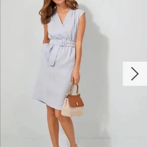 NWT $228 J. MCLAUGHLIN WINIFRED CAP LIGHT BLUE LINEN BELTED DRESS SZ L - Picture 1 of 7