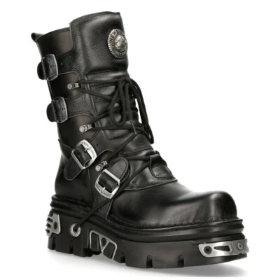 New Rock M.373-S4 Metallic Boots Black 100% Leather Goth Biker Emo Fashion - Image 1 of 4