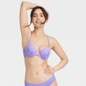 Auden Racerback Lace Push-Up Bra 32B Underwire Front-Closure Purple - Picture 1 of 8
