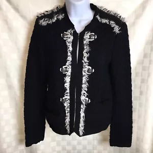 Rebecca Taylor blau & schwarz geschnittene Jacke Wolle Fransenhaken & Augtaschen Gr. 8 - Bild 1 von 15