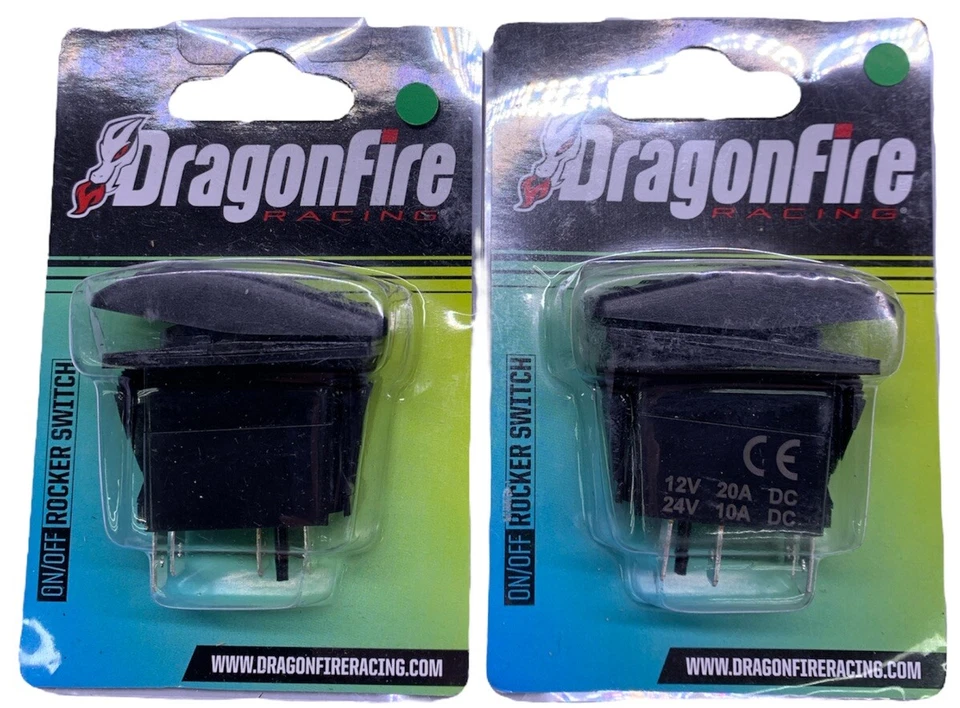 Pack of 2 DragonFire Racing On/Off Rocker Switch Green LED Light Part# 04-0027 - Image 1 of 4