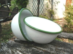 LOT DE 2 SALADIERS EMAILLES Blancs 20cm EMAIL VERITABLE 800°C NEUFS ALIMENTAIRE - Picture 1 of 1