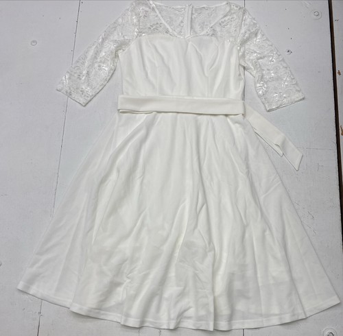 OFF WHITE Abito da donna bianco scollo a V in pizzo manica a 3 4 taglia 3XLarge nuovo