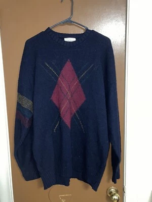 Vintage Made In England Paul Stuart Shetland All Wool Sweater Dark Blue (XL). - Image 1 of 3