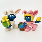 Figurine Easter Schtroumpfs Bunny Schtroumpf 20496 & Schtroumpfette avec Oeuf 20497 VINTAGE années 1980