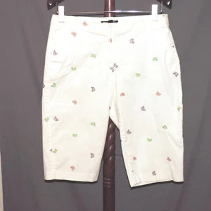 Briggs New York White Capris Petite size 14P Embroidered Butterflies - Picture 1 of 4