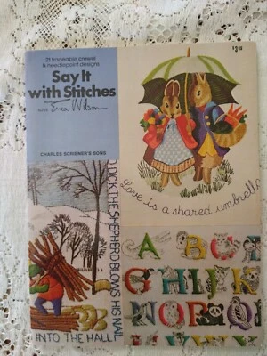 Say it with stitches 1977 Erica Wilson Crewel and Needlepoint Columbia Minerva - Image 1 of 4