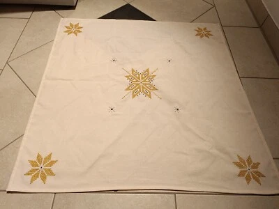 Tischdecke Weihnachten Kreuzstich Handarbeit 85x85cm Weihnachtsstern Stern Motiv - Bild 1 von 4