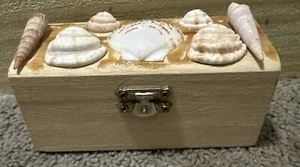 Wooden Jewelry Box W Sea Shells  - Picture 1 of 9