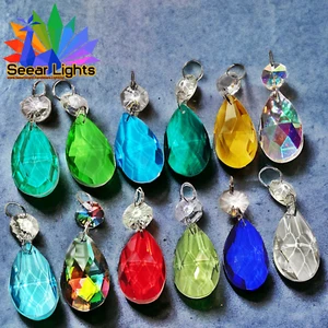 6 ou 12 cristaux de lustre ovale gouttes prisme antique couleur arc-en-ciel pièces lumineuses - Photo 1 sur 114