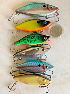VTG FISHING LURES LOT 6 LIPLESS CRANKBAITS SHAD NORMAN BILL LEWIS RAT-L-TRAP USA - Picture 1 of 8