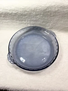 Vintage PYREX 229 USA Blue Glass Fluted Pie Pan Crimped Dish Plate W/ Handle - Picture 1 of 12