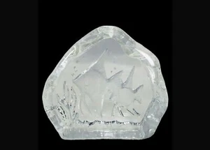Nybro Crystal Block Two Fishes Hand Made in Sweden Paperweight Art Glass Signed - Picture 1 of 4