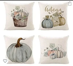 Autumn Decorations Pumpkin Throw Pillow Cases Cotton Line (4 Pack, 18 X 18 Inch) - Picture 1 of 7