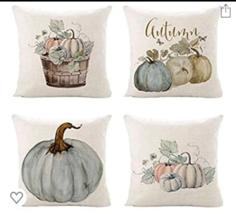 Fundas de almohada de calabaza decoraciones de otoño línea de algodón (paquete de 4, 18 x 18 pulgadas) Foto 1 de 4