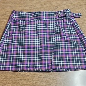 Bershka Plaid Mini Skirt, Purple/White/Black, Womens Size Small - Picture 1 of 7