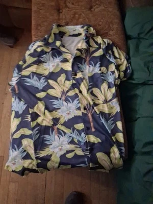 Camisa de campamento hawaiana Monterey Club para hombre XL azul manga corta seda hibisco Foto 1 de 3