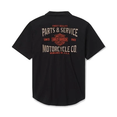 Camiseta deportiva abotonada Harley Davidson Parts & Service nueva con etiquetas en Harley negra talla L Foto 1 de 4