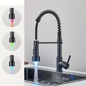 (KF-014)MB Modern High Arc Kitchen Faucet with LED Light Pull-Down - Picture 1 of 2