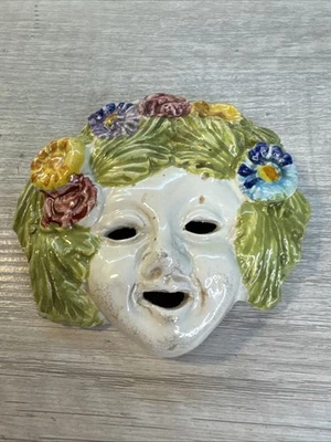VintageFIORI  Italy Majolica Face Mask Pottery Hanging 4.25" x 4 - Image 1 of 3