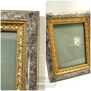 Vintage grau Kunstmarmor & Gold verzierter Look Bilderrahmen hält 4,5x3" Foto - Bild 1 von 18