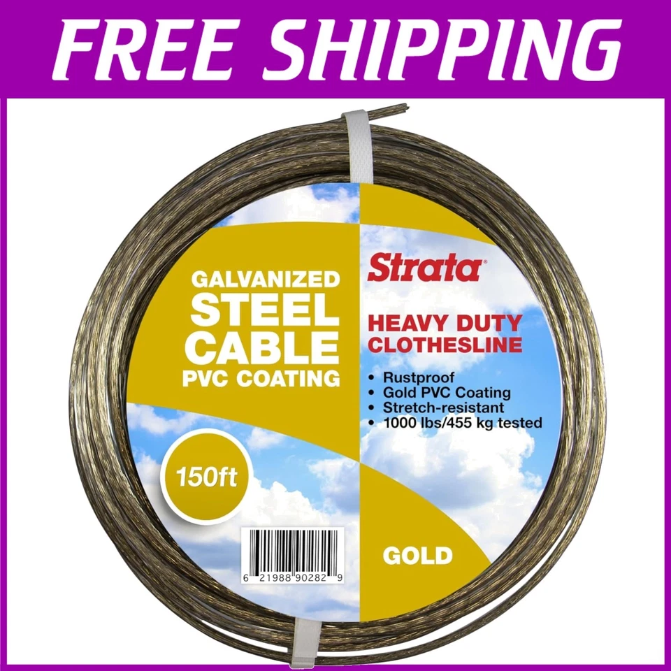 STRATA 150' Gold Clothesline - Heavy Duty Steel Core PVC Coating