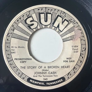 SUN PROMO 45: Johnny Cash – The Story Of A Broken Heart 1960 Sun White Label VG - Picture 1 of 6