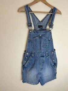 Vintage No Boundaries Y2K Denim Shortalls Small S Overall Shorts Overalls Blue - Picture 1 of 4