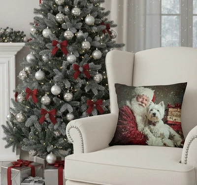 Funda de almohada decoración navideña Santa con funda de cojín para perro Westie 18x18" 🎄NUEVA SIN ETIQUETAS Foto 1 de 4