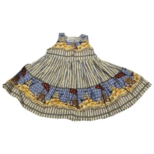 Bee-Bop Baby Girl 6-12 Beach Blanket Bingo Dress Stripe Sandcastle Primitive VTG - Picture 1 of 5