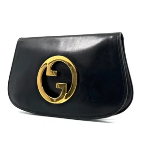 Vintage Gucci GG Blondie Clutch Bag interlocking Black Leather 1970s Rare - Picture 1 of 12