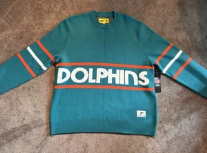 NWT GOLF WANG Miami Dolphins Jacquard Pullover Sweater Sz M Aqua NFL New Retro - Picture 1 of 11