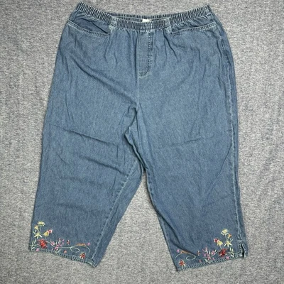 Bobbie Brooks Mujer Denim Pierna Ancha Capri XL Cintura Elástica Floral Bordado Foto 1 de 4