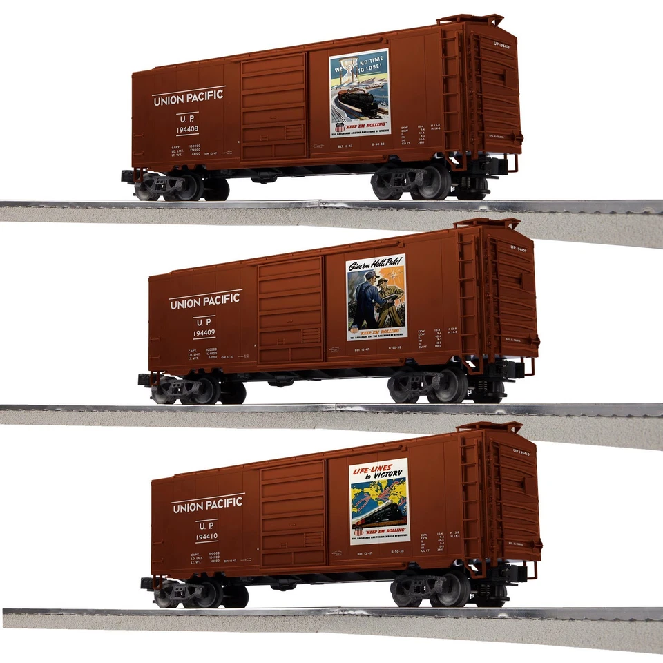 Lionel Trains 2442030 Union Pacific WWII Art PS1 Box Car 3-Pack #3, O Gauge, NIB - Image 1 of 1