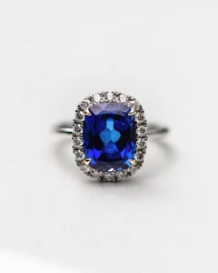 5.35 Carat Lab Created Elongated Cushion Cut Sapphire Gemstone Engagement Ring - Picture 1 of 8