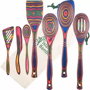 Insel Bambus Pakka Holz 7-teiliges Küchenutensil Set Kochen Löffel Rührwerkzeuge - Bild 1 von 40