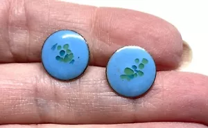 Orecchini Post Artigianali Finitura Smaltata - Piccolo Tondo Blu con Verde - Foto 1 di 4