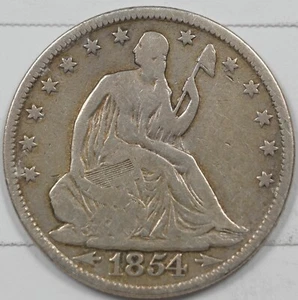 US 1854 Seated Liberty Half Dollar 90% Silver Arrows U2083 combine shipping - Picture 1 of 2