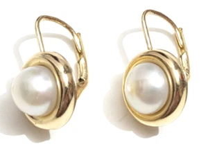 14K Yellow Gold 8mm Mabe Pearl Earrings 3.2 Grams ~SEE MY 1000 PC+ JEWELRY HOARD - Picture 1 of 10
