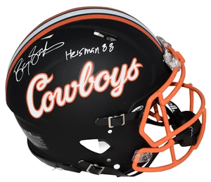BARRY SANDERS SIGNED OKLAHOMA STATE COWBOYS AUTHENTIC SPEED HELMET + HEISMAN 88 - Picture 1 of 1