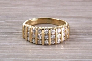 7.50 mm Wide Natural Diamond set 18ct Yellow Gold Dress Ring - Picture 1 of 10