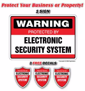 SECURITY SYSTEM SIGNS ~1 Sign & 3 Free Decals~ alarm Property 24 Hour protection - Picture 1 of 1