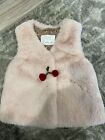 Zara Baby Girl Pink Faux Fur Vest With Cherry Accent 2/3years
