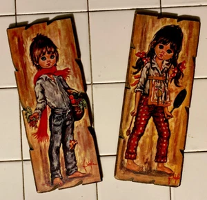 Wide Eye Boy Girl F. Idylle a.k.a. Jolylle wide eye prints 1960's Wall Plaques - Picture 1 of 6